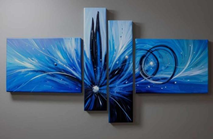 Tableau peinture bleu moderne flower