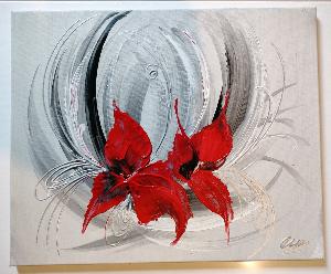 Tableau peinture moderne Fleurs Rouge gris