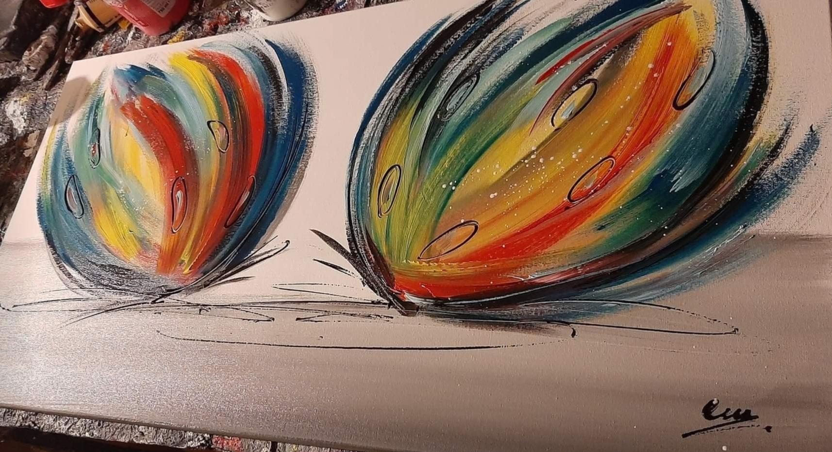 Tableau peinture multicolore papillons