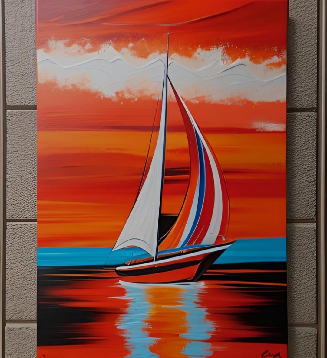 Tableau peinture xxl rouge voilier - Nouvelle Collection Excellence