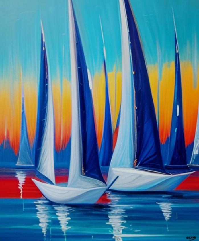 Tableau Bateaux au port Bleu150 X100 - Nouvelle Collection Excellence