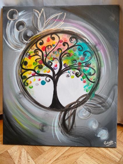 Tableau arbre de vie multicolore 