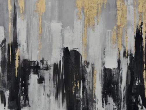 Tableau abstrait beige doré peint à la main