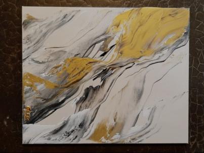 Tableau abstrait écru doré Ondine 