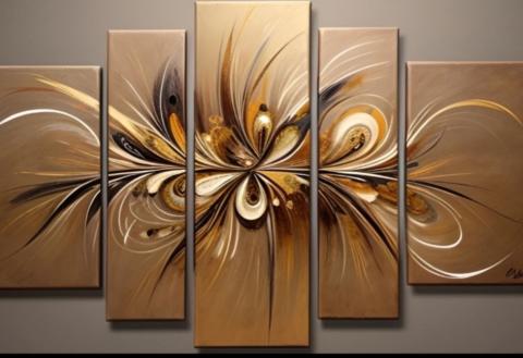 Tableau Design peint main Beige Excellence 150x90cm - Artiste Peintre Eva Jekins