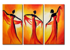 Tableau peinture triptyque Danseuses Ethnique