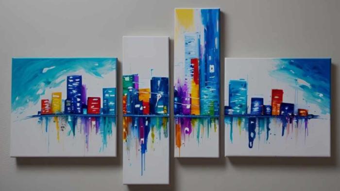 Tableau peinture City multicolore