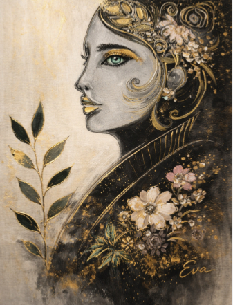 Tableau feminité Elegance Dorée - Artiste Eva Jekins