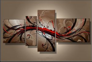 Tableau peinture Beige et Rouge