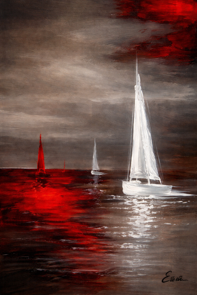 Tableau marine design taupe et rouge