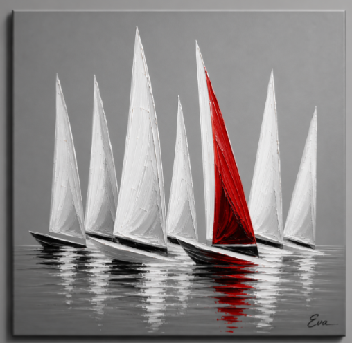 Tableau Peinture Excellence Marine Gris Rouge - Artiste Eva Jekins