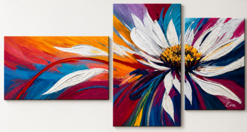 Tableau Triptyque Fleur peinture Colorée Eva Jekins
