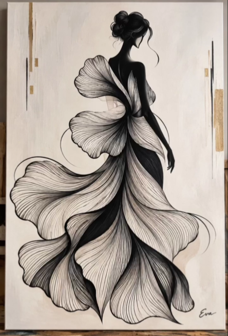 Féminité Florale – Tableau femme élégante, art contemporain et haute couture