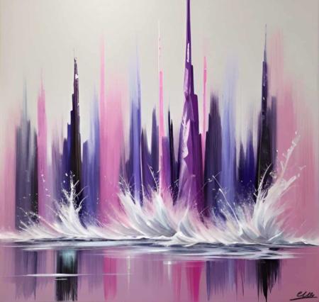 Tableau Abstrait peinture nuancé rose poudré fuschia violet - artiste EVA JEKINS