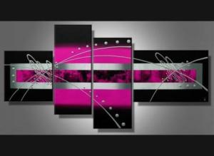 Tableau  abstrait rose fuhsia et noir Lya