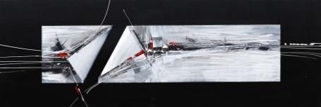 Grand tableau Abstrait Noir Gris Blanc peint main