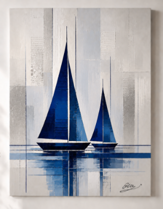 Tableau peinture Voiles bleues bateaux Elégants - Artiste peintre Eva Jekins