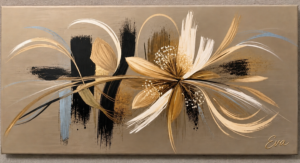 Tableau panoramique Choco Beige Doré Fleur moderne - Artiste Eva Jekins