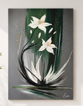 Tableau Japon Fleur De Lys Nature Zen - Artiste Eva Jekins