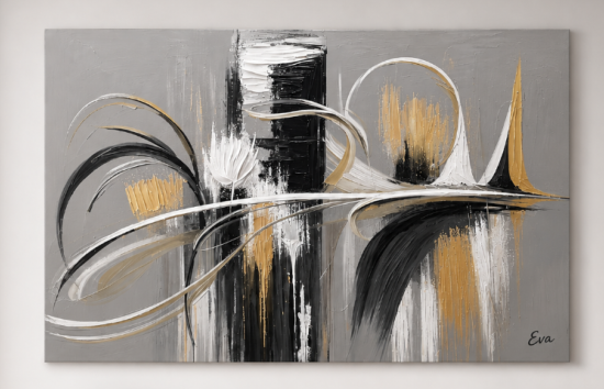 Tableau Excellence Peint main Beige gris doré Abstrait Eva Jekins