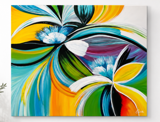 Tableau Peinture fleurs abstraites Colorées Design Eva Jekins