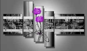 Tableau fleurs design violet fuschia