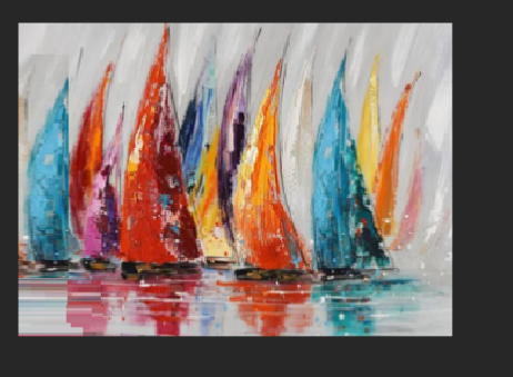 Grand tableau Panoramique Marine Design Coloré peint à la main