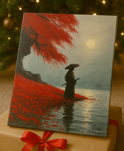 Tableau Japonisant « Lune d’Automne » – Œuvre Signée Eva Jekins (Série Limitée)