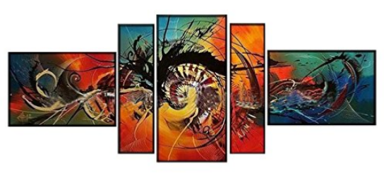 Tableau abstrait Multicolore - Panoramique 5 toiles