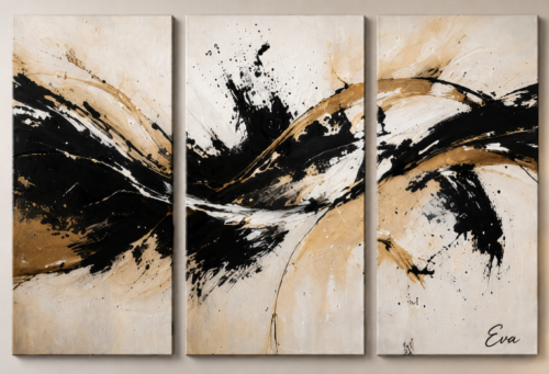 Triptyque Beige Doré Elégance - Artiste Eva Jekins