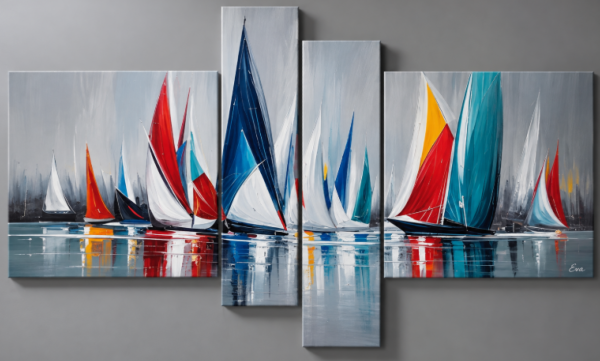 Tableau Voiles Colorées Régatta - Peint à la main par Eva Jekins