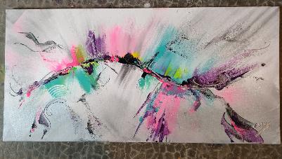 Tableau panoramique multicolore peint main Eva Jekins 