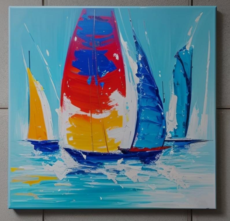 Tableau peinture bateaux bord de mer Eva Jekins 