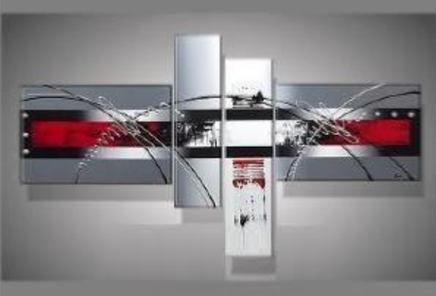 Tableaux design Gris Rouge Noir Blanc - peint main Artiste Eva Jekins