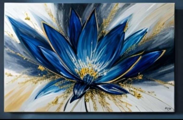 Tableau peinture xxl Fleur bleu canard