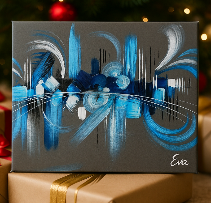 Tableau Abstrait Bleu « Harmonie Bleu Nuit » – Œuvre Originale Signée Eva Jekins