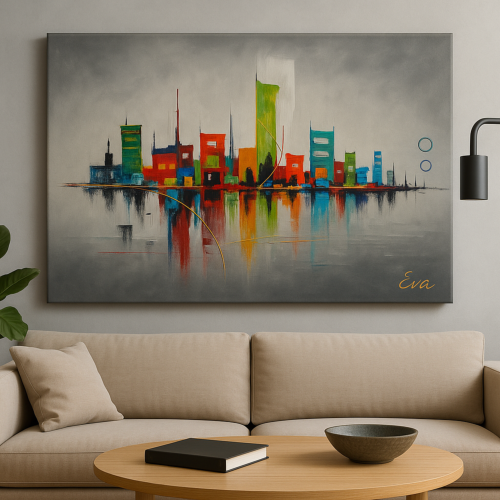 City Lights – Skyline Multicolore Abstrait Signé Eva Jekins