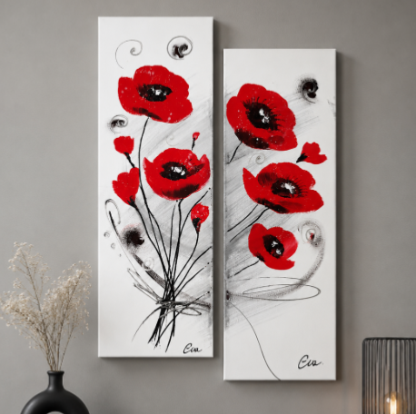 Tableau peinture Coquelicots duo moderne Eva Jekins
