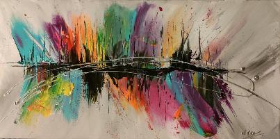 Tableau panoramique multicolore II peint main Eva Jekins 