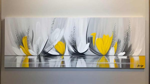 Tableau panoramique peinture gris jaune - Artiste Eva Jekins
