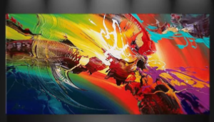 Grand Tableau Panoramique Multicolore - Artiste E.J.RAC