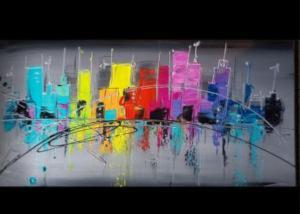 Grand Tableau Panoramique City Multicolore - Artiste E.J.RAC