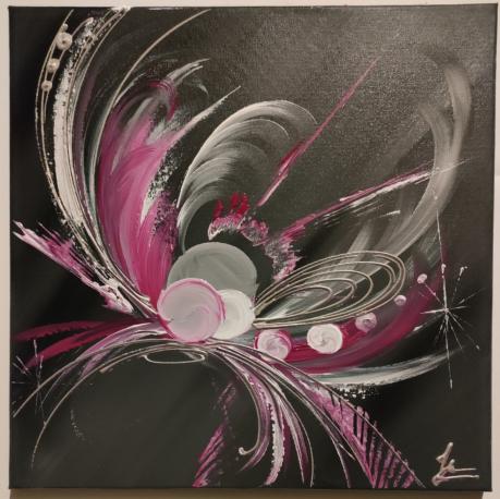 Tableau Abstrait Carré Rose Fushia Gris Métal