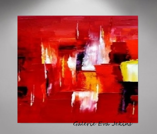 Tableau 150x150 ROUGE ABSTRAIT-signé EVA JEKINS