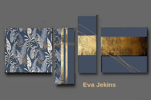 Tableau Elégance Bleu canard or mat motifs -Eva Jekins