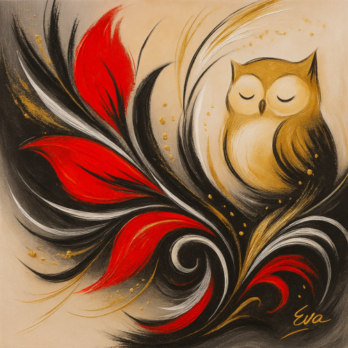 Tableau Chouette « Chouette Dorée » – Œuvre Originale Signée Eva Jekins (Série Limitée)