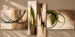Tableau design peinture Ivoire taupe vert  - Artiste peintre Eva Jekins