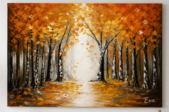 Tableau peint main Forêt Cosy Automne Dream Eva Jekins