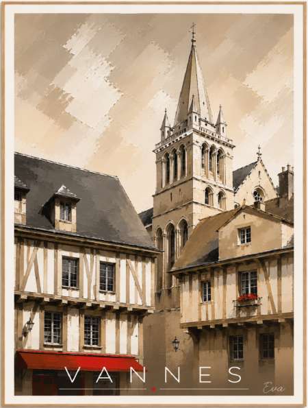 Affiche d'art de Vannes – Cathédrale Saint-Pierre & Colombages | Tirage d'art signé
