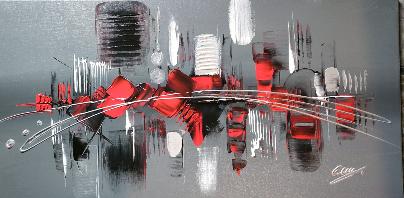Tableau Abstrait Gris Rouge panoramique 
